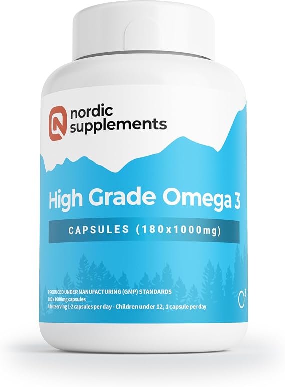 Nordic Supplements High Strength Pharmaceutical Grade Omega 3 Fish Oil 1000mg Capsules - Pot of 180 Capsules