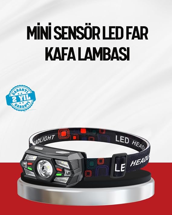 Sensörlü LED Kafa Lambası Kırmızı Beyaz Işık Ayarlanabilir [Enerji Sınıfı A+]