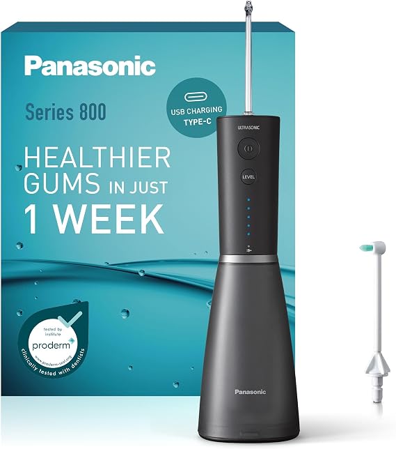 Panasonic Series 800 Ultrasonic Oral Irrigator EW-DJ86-K511, Water Flosser for Teeth, 200ml, 1 Ultrasonic & 1 Orthodontic Nozzle, 5 Pressure