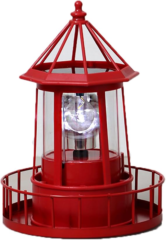 LED Solar Powered Lighthouse, 360 Degree Rotating Lighthouse Lamp, IP66 Waterproof LED Solar Lights Towers Statue for Outdoor Garden Pathway Patio(Red)