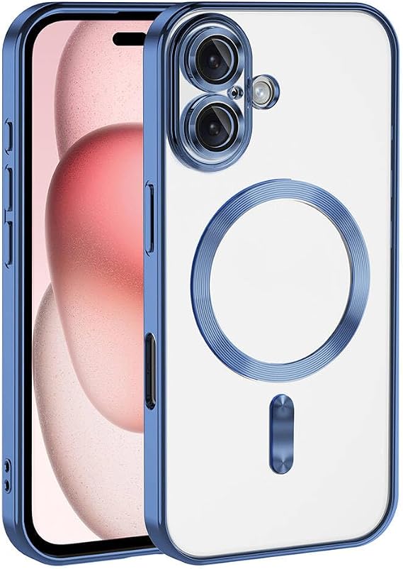 Zore Apple ile uyumlu iPhone 16 Kılıf Kamera Korumalı M-safe Wireless Şarj Özellikli Zore Demre Kapak Mavi