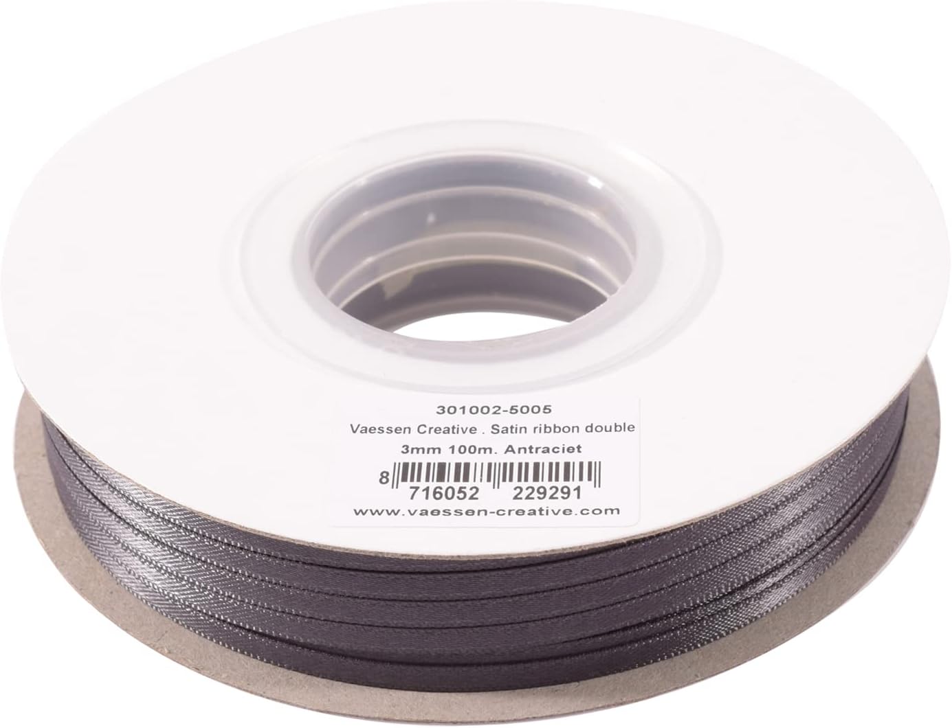 Vaessen Creative Satin Ribbon, Anthracite, 3mm x 100m Double-Sided Shine for Card Making, Scrapbooks, Gift Wrapping and Other Craft Projects