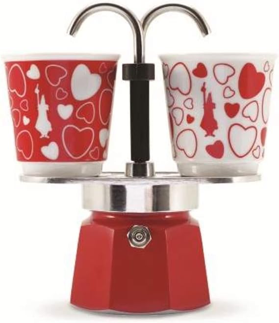 Bialetti Mini Express Mocha Set with 2 Hearts Cups, 90ml