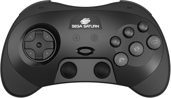 Retro-Bit SEGA Saturn® 2.4GHz Wireless Pro Controller for Sega Saturn, Sega Mega Drive Mini, Switch, PC, Mac - Includes 2 Receivers - Black