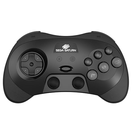 Retro-Bit SEGA Saturn® 2.4GHz Wireless Pro Controller for Sega Saturn Sega Mega Drive Mini Switch PC Mac - Includes 2 Receivers - Black