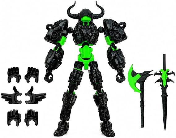 Pre‑Assembled 3D Printed Articulated Action Figure, Black Green