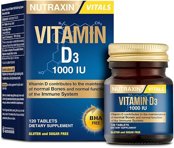 Nutraxin Vitals D3 Vitamin 1000 IU 25 mcg 120 Tablet Takviye Edici Gıda