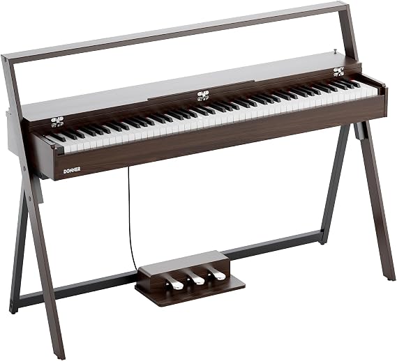 Donner OURA R300 88-Key Heavy Weighted Advanced Keyboard Piano Digital Piano with Graduated Hammer Standard Keyboard Bluetooth Half Pedal 256 Polyphony Walnut Grain Colour