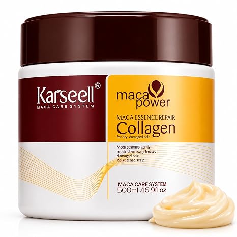Karseell MACA CARE SYSTEM Hair Treatment Hair Mask Professional Collagen Argan Oil Coconut Oil Avocado Repair Treatment Moisture Anti-Frizz Hair Care Dry Broken Brittle Hair Keratin Hair Treatment 500 ml