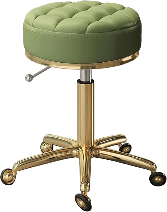 Rolling Bar Stool with Wheels Round Hydraulic Lift Work Stool Counter Makeup Salon Spa Swivel Chair Adjustable 44-55 cm & Titanium Gold 5 Claws