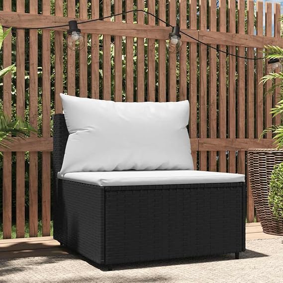 Garden Centre Sofa with Cushion Black Weatherproof Poly Rattan Powder Coated Steel Frame 63 x 63 x 57.5 cm for Outdoor Furniture Comfortable Sitting