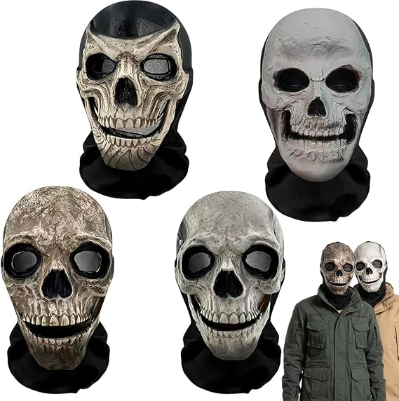 4 pcs Ghost Mask, Full Face Halloween Horror Masks, Halloween Horror Skeleton Demon Mask Devil Evil Masks Ghost Face Headgear Cosplay Costume for Adults