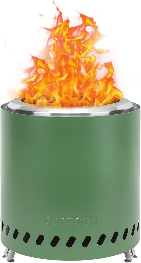 Portable Table Top Fire Pit: 10" x 8.6" Stainless Steel Mini Outdoor Stove with Stand, Low Smoke Burning Tabletop Firepit Fueled by Pellets or Wood, for Urban & Suburbs Outside Camping Green
