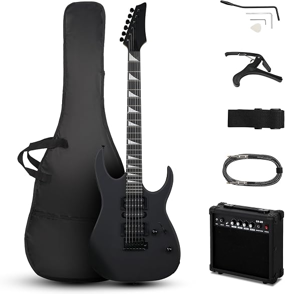 Ktaxon 39" Electric Guitar 20 Watt Amp Full Size 170 Model Starter Guitar Kit Beginner & Pro w/Bag Strap Upgrade Cable Guitar Capo Tremolo Arm - Matte Back