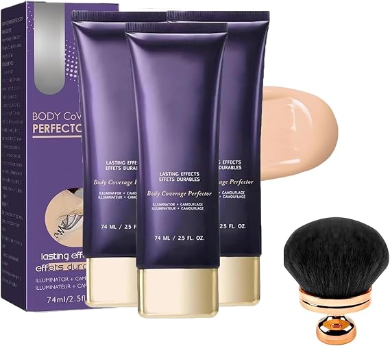 All Over Complexion Perfector With Extra Large Body Makeup Brush,Tattoo Cover Up Cream, Body Full Coverage Perfector Waterproof No Transfer, Long-Lasting Sweat-Proof Concealer For Women (3pcs)