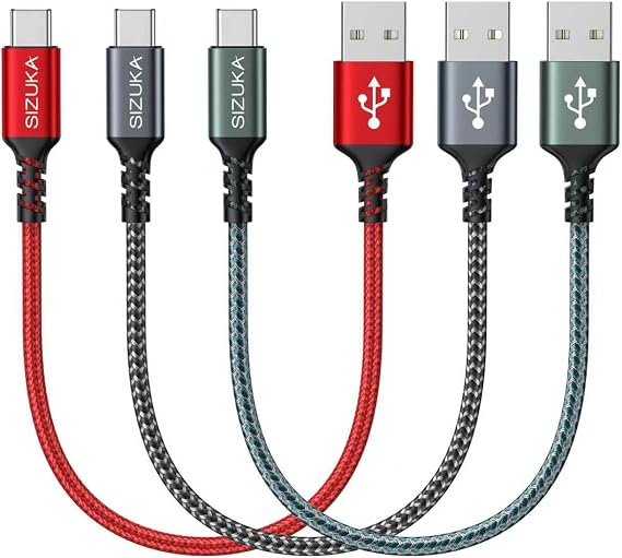 SIZUKA USB C Cable Fast Charging 3Pack 1 ft 3.1A Type C Fast Charging Cable