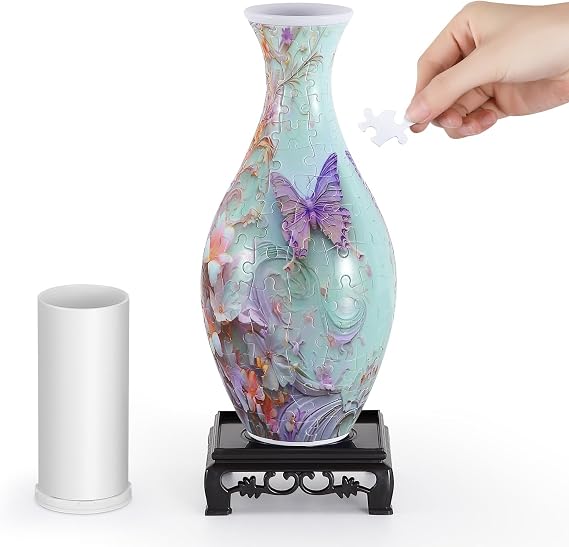 wowsome 3Dパズル花瓶 大人用 パズルプランターポット 女性用3Dアートジャーパズル ハウスフラワーアレンジメントやホームデコレーション用 ピンクバタフライ