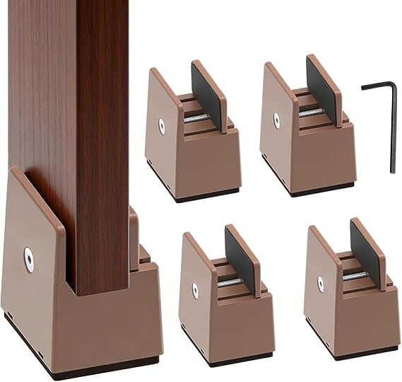 Bed Riser Legs, 4 2" Adjustable Furniture Risers with Screw Gripper, for 10-37mm Wide Square Furniture Risers, for Chair, Table, Sofa, Desk (Brown)