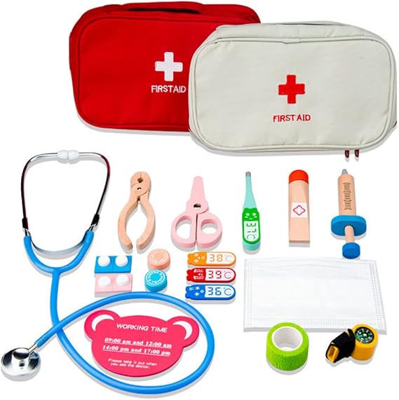 Pretend Doctor Set, Educational Toy, 15-Piece Set, Wooden Toys, Doctor Play, Medicine Bag Included, Hospital, Educational Toy, Doctor, Ambulance, Children, Society, Language Skills, Imagination,