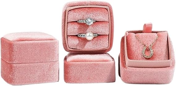Ring Box 1 Piece Rounded Ring Pendant Earring Box Jewelry Velvet Packaging Storage(Pink,Ring Box-1pcs)