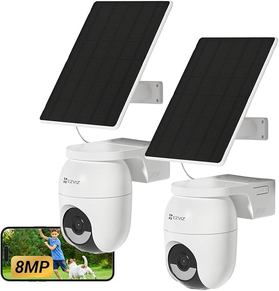 EZVIZ 4K Wireless Outdoor Security Camera, Solar Powered, CB8 Lite Kit 2PC
