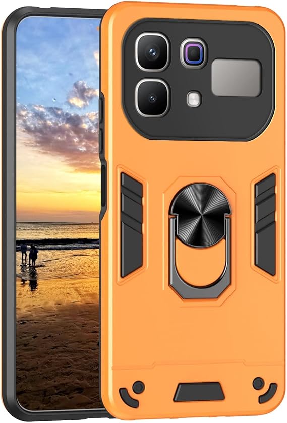 Compatible with Infinix Note 60 Pro Phone Case with Kickstand & Shockproof Military Grade Drop Proof Protection Rugged Protective Cover PC Matte Textured Sturdy Bumper Cases(Orange)