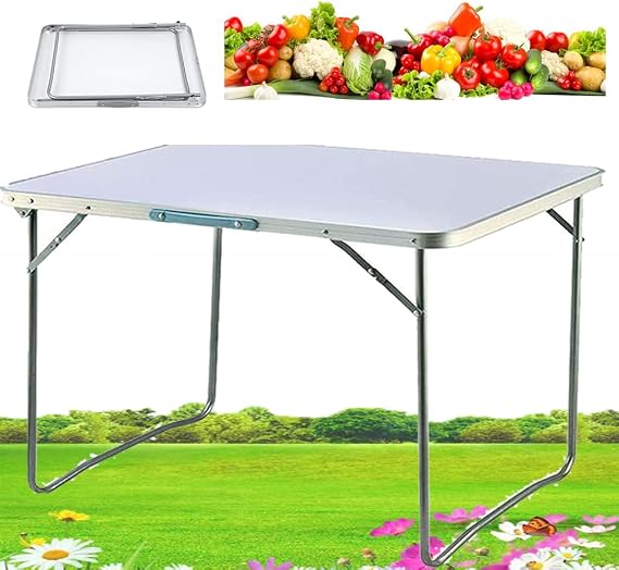 YouseaHome Aluminium Portable Camping Table, Large Garden Folding Tables, Heavy Duty Plastic Fold-in-Half Portable Dining Table, Indoor Outdoor Picnic Party Dining Camp Tables, White 80x60x69cm