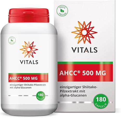 Vitals - AHCC 500 mg 180 Capsules with Alpha Glucans. 100% Vegan. Original product from the original explorers