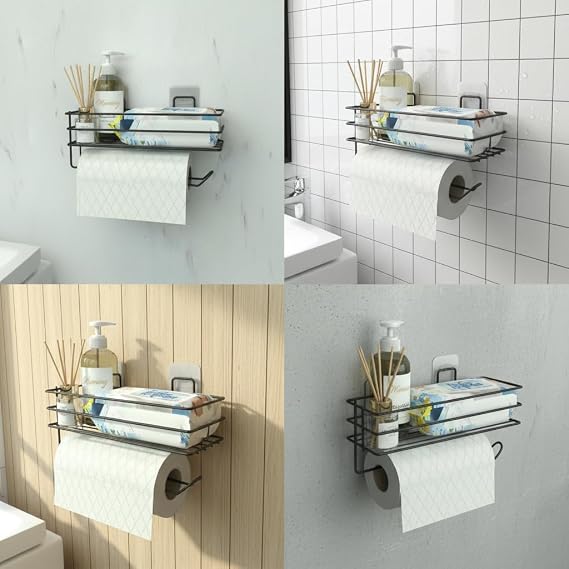 Yapışkanlı Raflı Kağıt Rulo Havluluk Peçetelik Havlu Kağıtlık Siyah Banyo Mutfak Düzenleyici Raf