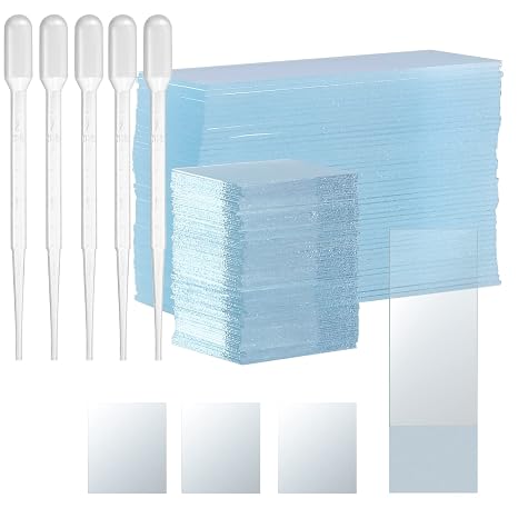 50 Pcs Prepared Microscope Samples and 100 Microscope Slides Glass Cover Microscopes for Research Laboratory Sciences with 5 Droppers