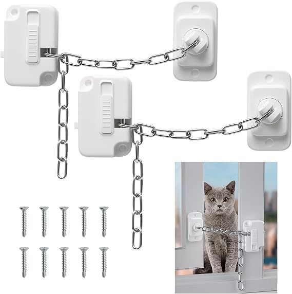 2Pcs Window Locks Window Safety Restrictors with Screws, Window Restrictor Locks for Child Pets Safety, Adjustable Window Lock for Door, Sliding Window, Fridge, Cabinets, Drawers