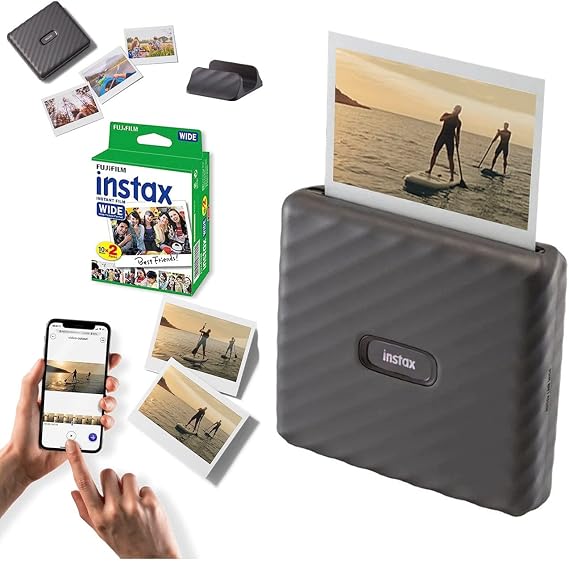 instax Link Wide Akıllı Telefon Yazıcı, Mocha Gray+20'li film (Siyah)