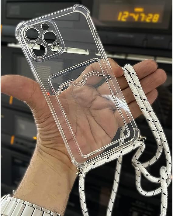 Coverzone Apple İphone 13 ile uyumlu İpli Boyun Askılı Silikon Kılıf Şeffaf Renk Kartlıklı Dulcet Epiphany Kılıf