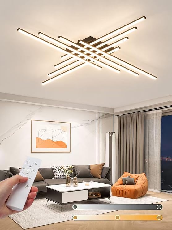 128W Dimmable LED Ceiling Light, Modern Living Room Light(Black,8heads) [Energy Class A+]