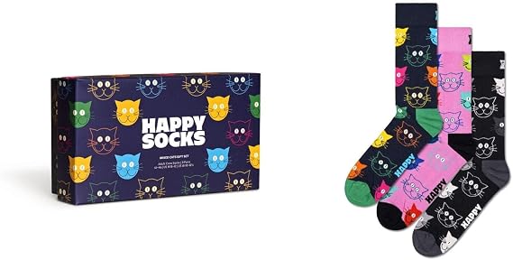 Happy Socks, 3-Pack Gift Box Crew Socks, Cats Socks for Men and Women