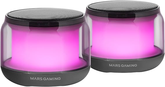 Mars Gaming MS-Aura, Bluetooth 5.3 Speakers, 15W Custom DSP Chipset, RGB Lighting with Clearview Design 360º, Compact Speakers with Volume Control Box and RGB, AUX-IN Input, Black