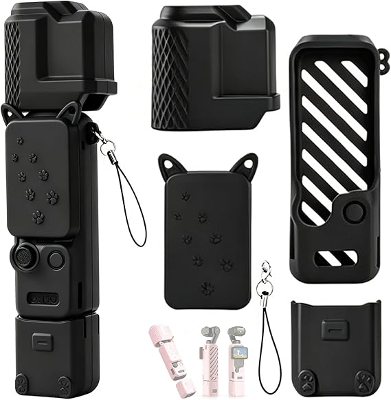 Protective Case for DJI Osmo Pocket 4, Silicone Case for Osmo Pocket 4 Camera/Lens/Screen/1/4" Thread Handle, Lens Screen Protector Silicone Protective Cover for DJI Osmo Pocket 4 (Black)