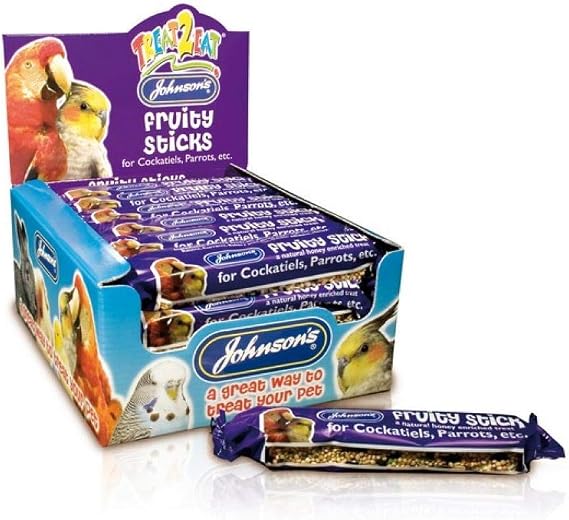 Johnsons Bulk Box Treat 2 Eat Cockatiel /Parrot Fruity Sticks 1x28