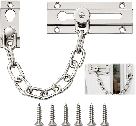 1 Set Silver Door Chain Lock, Internal Door Restrictor, Heavy Duty Safety Chain Lock, Security Door Lock Latch Chain Sliding Bolt, Door Chains, for Front Door, Home, Hotel, Bedroom