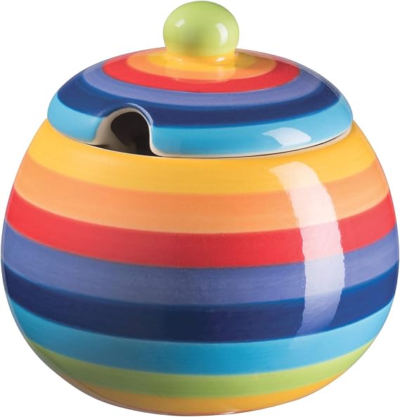 Hand Painted Rainbow Stripe Sugar Bowl