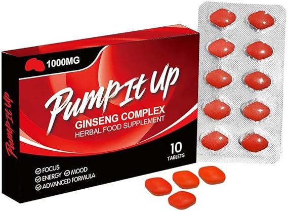 PUMP IT UP RED 1000mg | Stronger | Longer | Harder | Performance | Extra Strength Enhancing Pills, Stamina Endurance Booster Supplement Pills for Men | 10 Ginseng & Maca Tablets