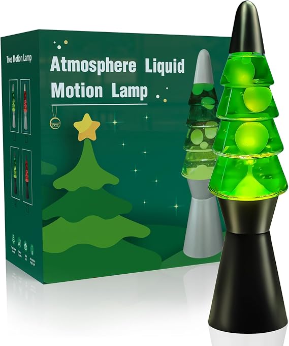 AONESY Liquid Motion Lamp – 35cm Green Liquid & White Wax Table Lamp with Bulb, Black or Silver Base, Festive Night Light for Adults & Kids [Energy Class B]