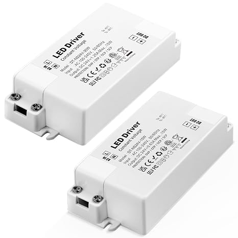REYLAX 24V LED Driver 15W, AC 100-240V To DC 24V LED Transformer, 2 Pack