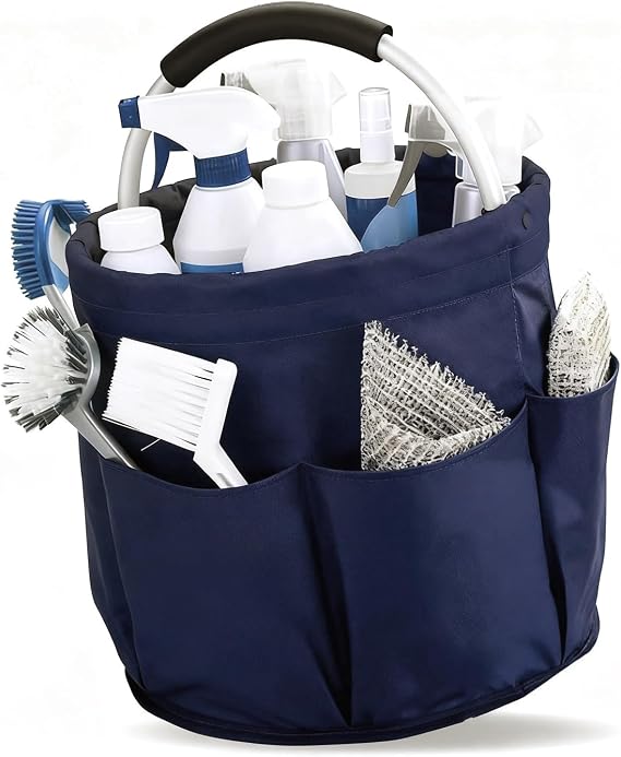 17L Foldable Cleaning Caddy with Handle, Portable Organizer Storage Bag for Housekeeping Supplies, Garden Tools, Toiletries, Crafts & Camping (Blue)
