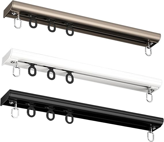 Ultr-thin Aluminum Ceiling Curtain Track Set, Invisible Sliding Drop Curtain Rail Set, Ceiling Sliding Curtain Rod for Living Room Bedroom Office Window(Black,50cm(1.6ft))