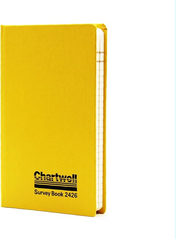 Exacompta - Ref 2426Z - Chartwell Casebound Level Survey Book - 192 x 120mm in Size, Excellent Strength When Wet, Ideal for Use Outside, Pre-Printed Pages, Yellow
