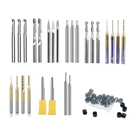 Essential Router Bit Set with 3.175mm Shank Standard 3.175mm Shank Bit Set for CNC Milling Carving Woodworking Detail Carving Trimming V Groove Engraving Slotted Insert 26pcs
