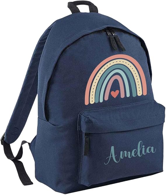 Hoolaroo Personalised Boho Rainbow Backpack for Girls Large 18L Kids Rucksack School Bag for Age 3 4 5 6 Nursery Baby Customisable Children's Pack Name 42x31x21cm