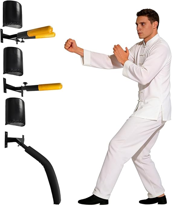 Wing Chun ダミー - 調節可能な木製ダミーアーム&レッグ、パンチングパッド付き - 省スペースムックジョング ホームジム カンフー、MMAトレーニング用