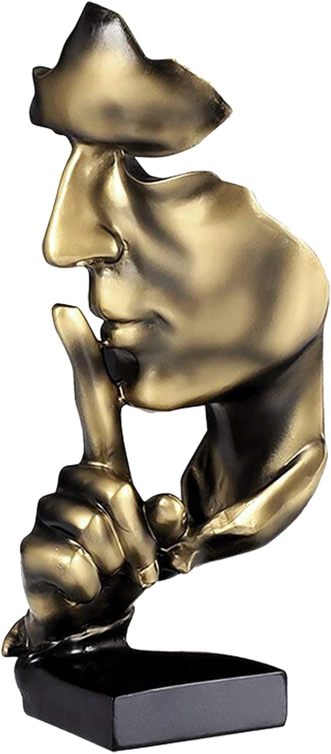 Thinker Statue, Silence is Gold Abstract Art Sculpture, Ponder Statue, Creative Resin Figurine, Modern Home Ornament, Decoration for Home Room Study Office Table Shelf Gold